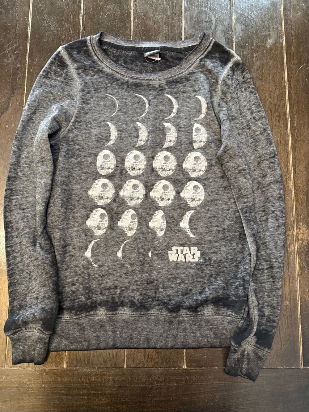 Star Wars Womens Heather Gray Moon & Death Star Crewneck Sweatshirt XS